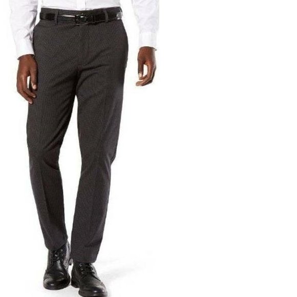 Mens Dockers Pants Black Striped 38x30 Flat Front Signature Stretch Crease Dress - Picture 1 of 5